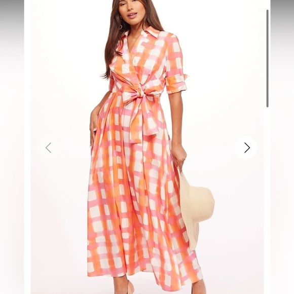 Eva Franco Dresses & Skirts - Eva Franco Arma Morning Plaid Pink and Orange Dress NWT